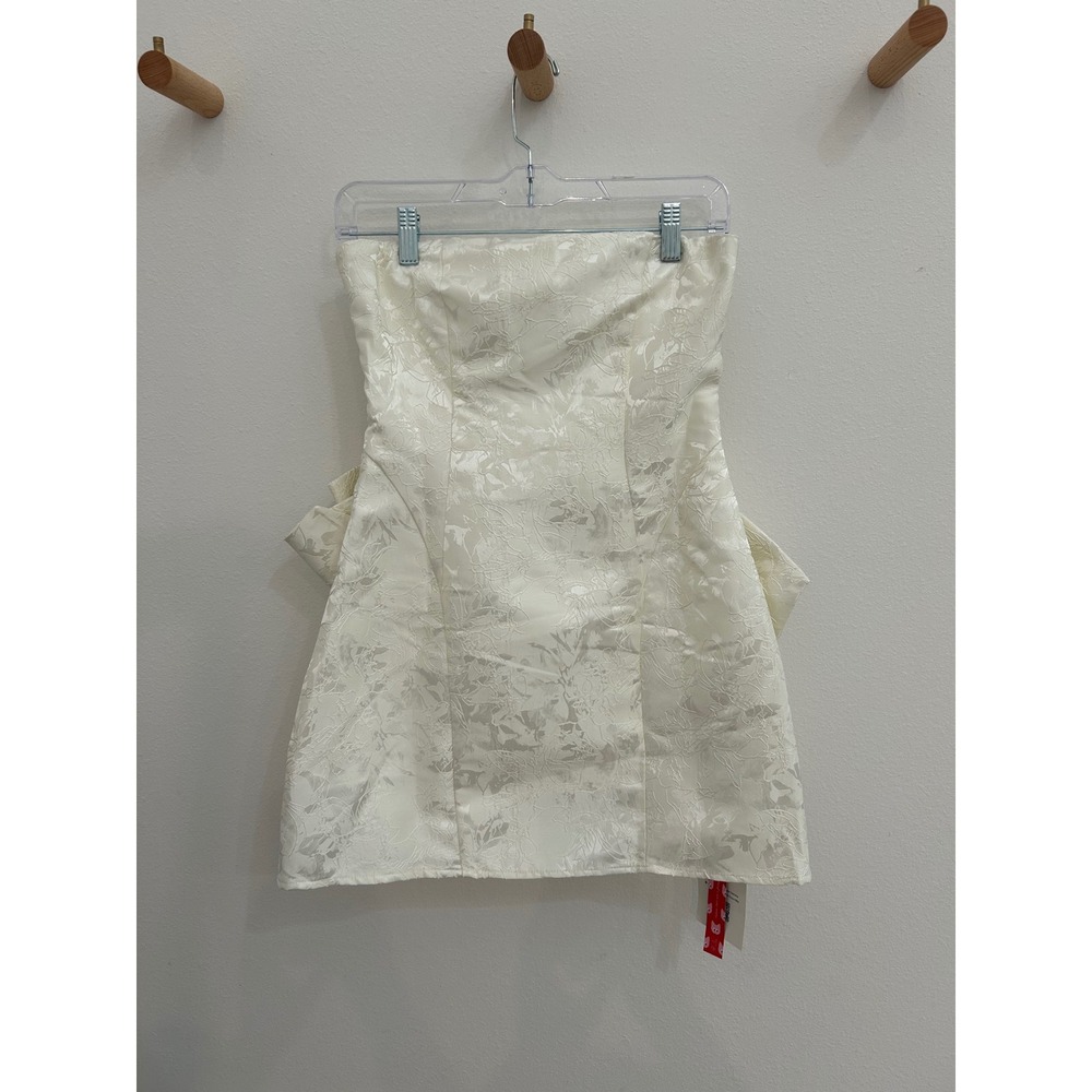 Cider Cream White Jacquard Floral Strapless Mini Dress with Back Bow Size XS NWT